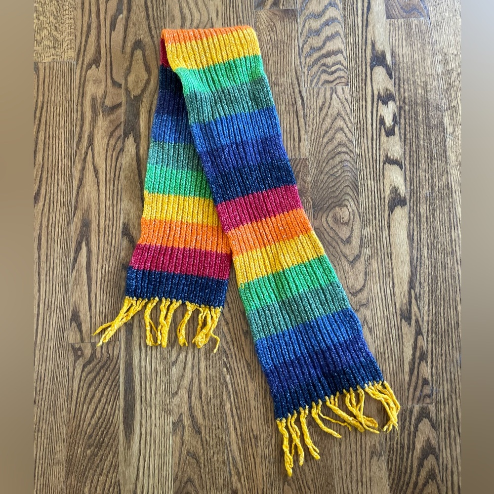 Handmade rainbow striped wool scarf